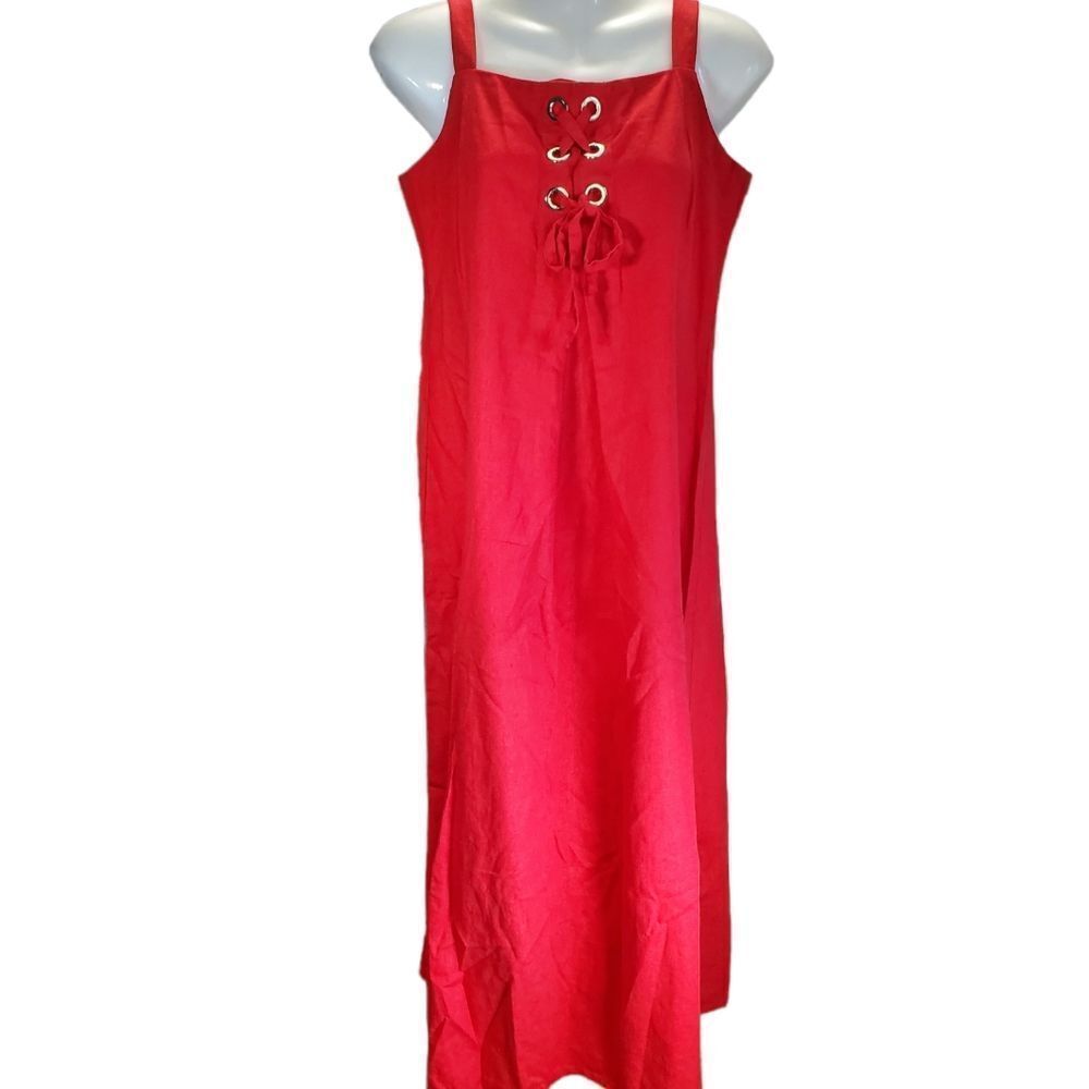 MSK Red Linen/Rayon Midi/Maxi Dress Summer S